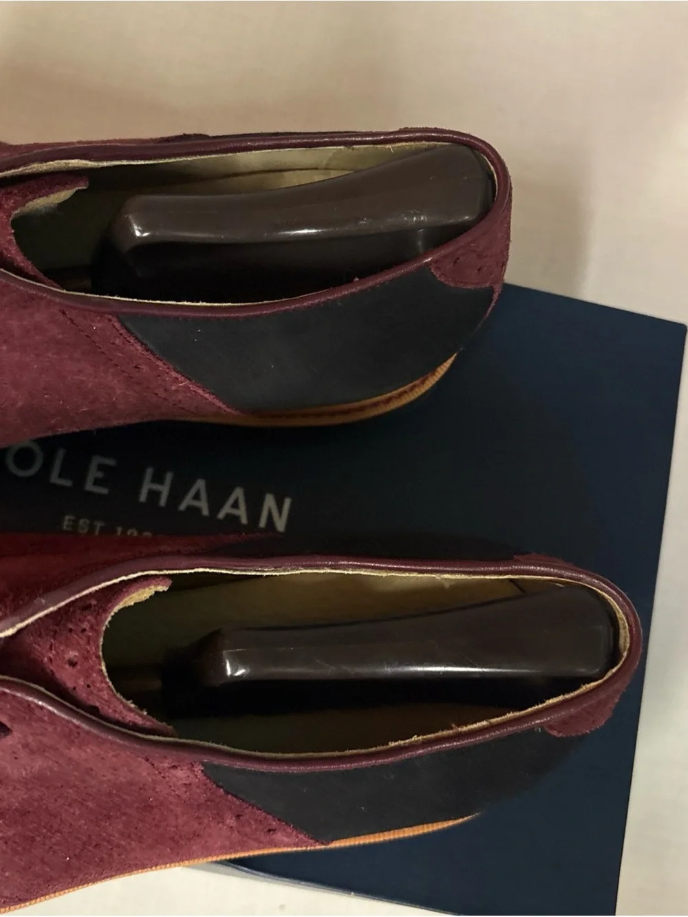 Cole Haan Men's Great Jones Saddle II Oxfords Shoes Black Burgundy Suede 10 1/2